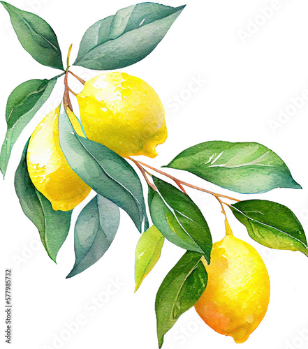 Lemon Fruit Watercolor Illustration. Generative AI