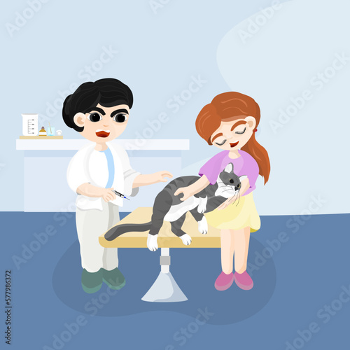 The veterinarian is diagnosing the dog's disease.