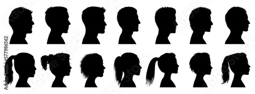 Group young people. Profile silhouette faces boys and girls set, man and woman – vector