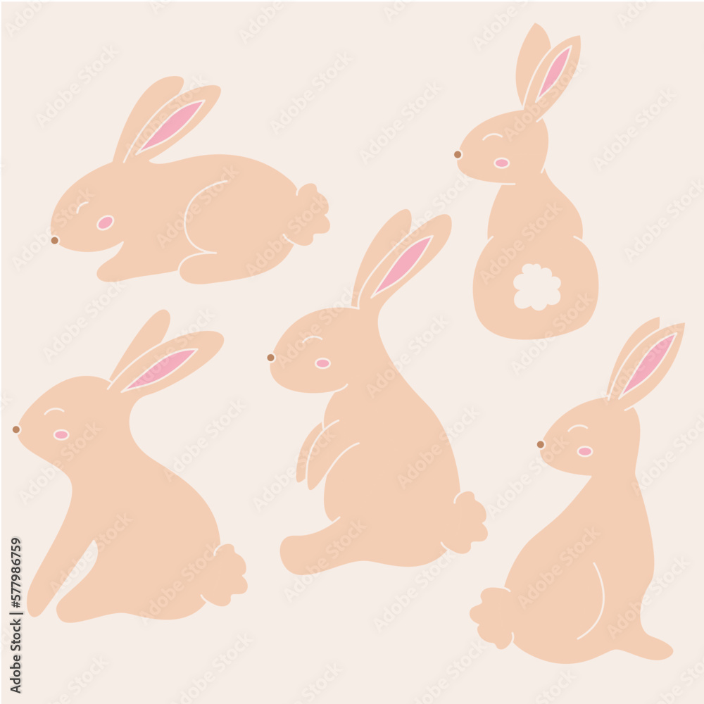 Set of cute rabbits, easter decoration