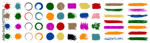 Set different colored splash banners, collection brush strokes – vector