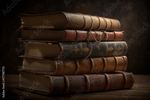 Stack of old antique books as digital illustration (Generative AI)