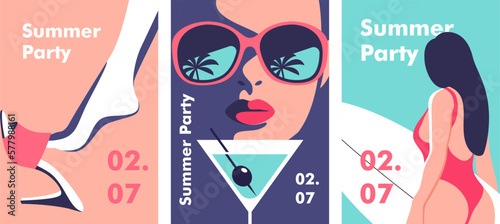 Summer time. Concept of summer party and travel. Perfect background on the theme of season vacation, weekend, beach. Vector illustration in minimalistic style for posters, cover art, flyer, banner.