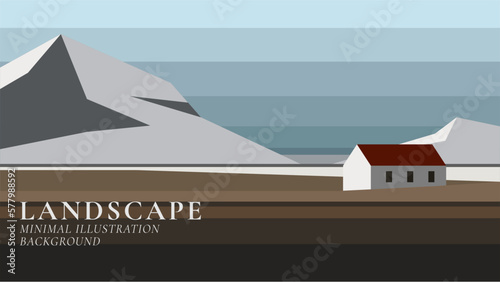 House in the middle of the meadow minimal landscape vector illustration background