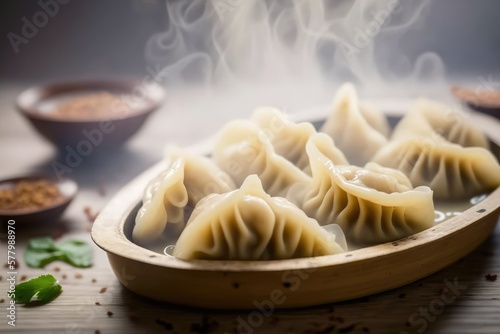 Chinese dumplings sprinkled with sesame seeds photo