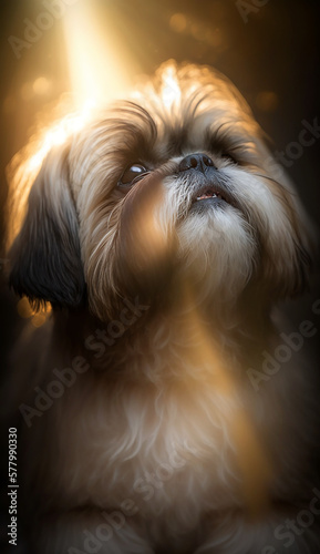 Portrait of a beautiful Shih Tzu. Beautiful pet and family photos, wallpaper, poster created with help of generative ai.