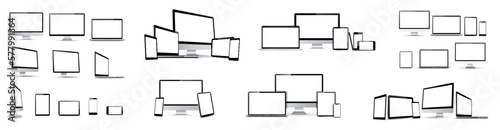 Set mockups technology devices with empty display - stock vector