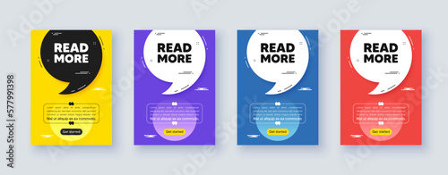 Poster frame with quote, comma. Read More tag. Navigation sign. Get description info symbol. Quotation offer bubble. Read more message. Vector