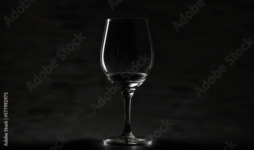  a wine glass sitting on a table in a dark room with only one stem in the glass and the rest of the wine glass visible.  generative ai