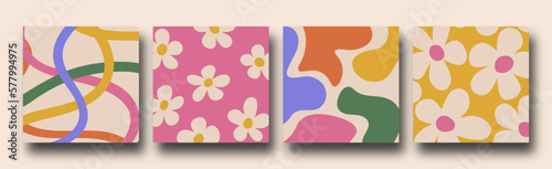 Retro Collection of abstract organic floral posters, Trendy vintage 70s style. Y2k aesthetic. good for social media posts , posters and prints