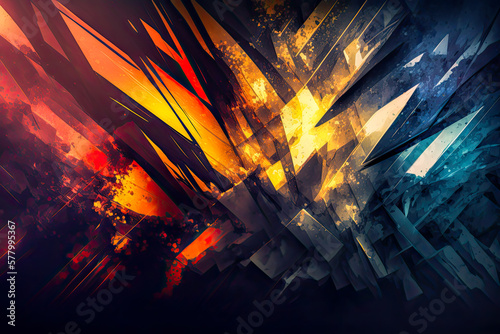 Modern abstract background with blue, orange and red tones, AI generated illustration