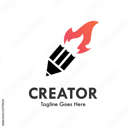 Creator design logo template illustration. there are pencil with fire