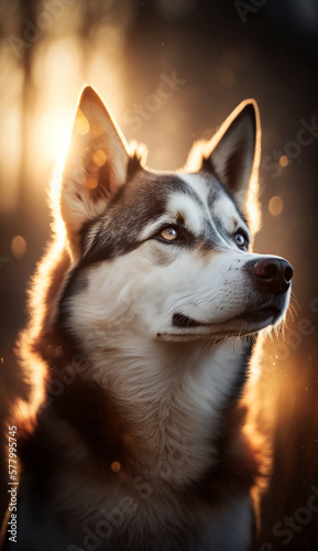 Portrait of a beautiful siberian husky. Beautiful pet and family photos  wallpaper  poster created with help of generative ai.