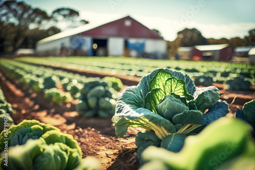 Foto Agriculture landscape with organic cabbages growing on vegetable farm