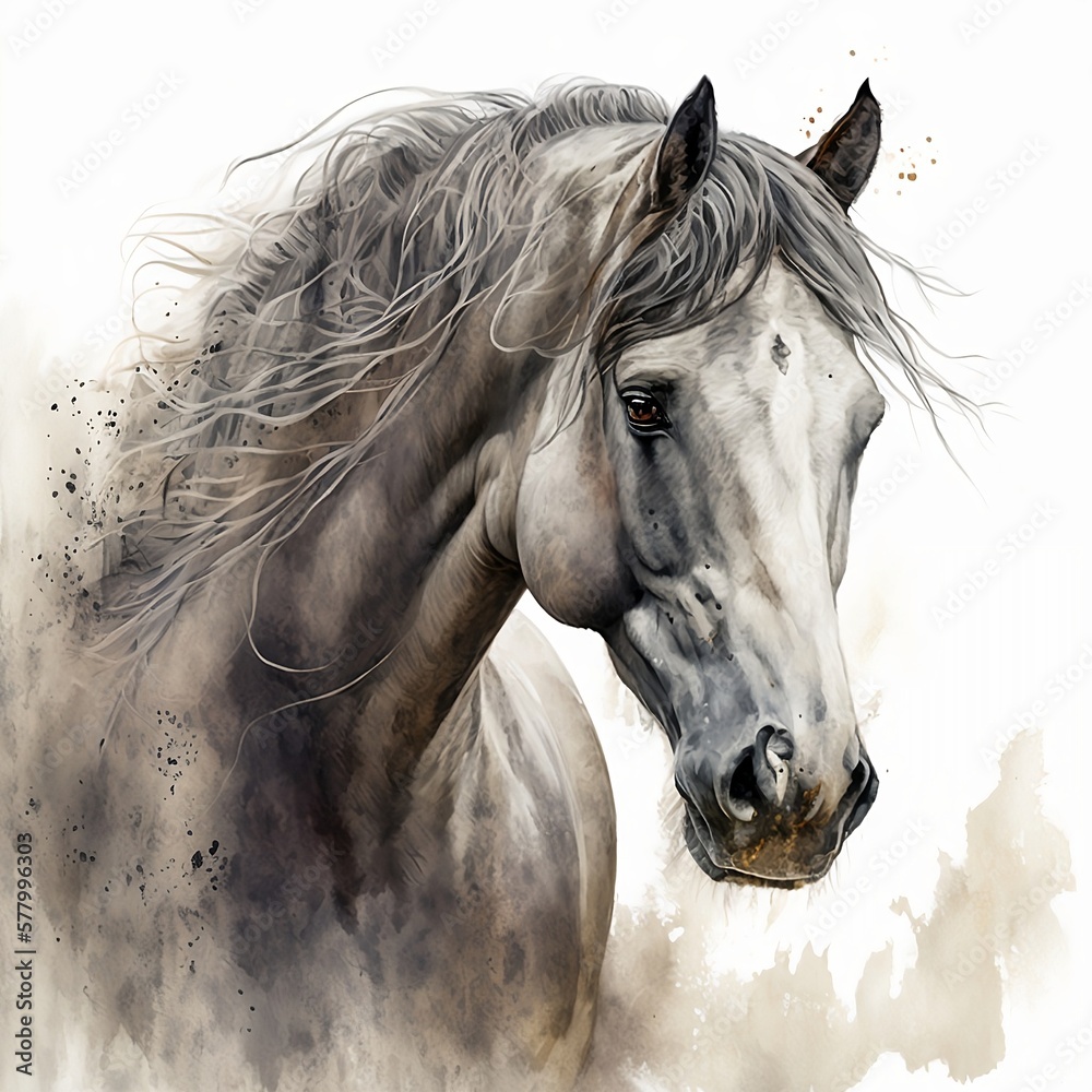 Ilustración tipo acuarela de un precioso caballo blanco Ilustración tipo acuarela de un precioso caballo blanco
