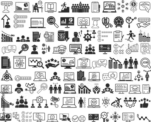 100 business icon set  business management icon set of 100 icons black vector