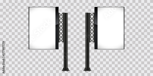 SET of two LEDs on on transparency background, 3Ds Street mock-up design with one steal collumn, a mock-up signboard design