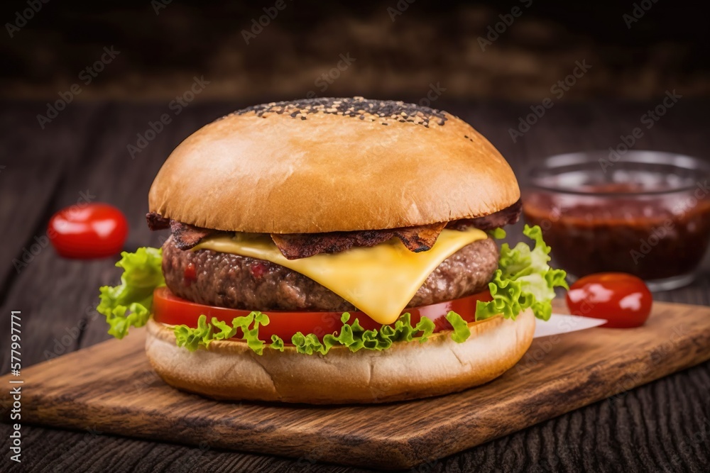 hamburger on a wooden background