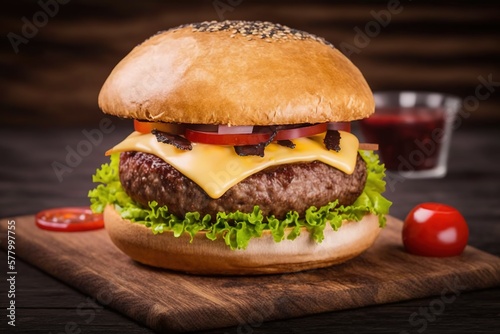 hamburger on a wooden background