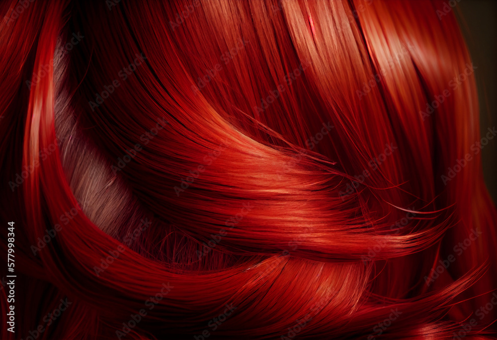 Red hair closeup background. Close up texture of long permed hair. Red hair closeup background. Close up texture of long permed hair.