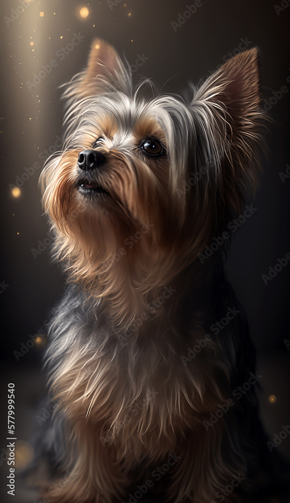 Portrait of a yorkshire terrier dog. Beautiful pet and family photos, wallpaper, poster created with help of generative ai.