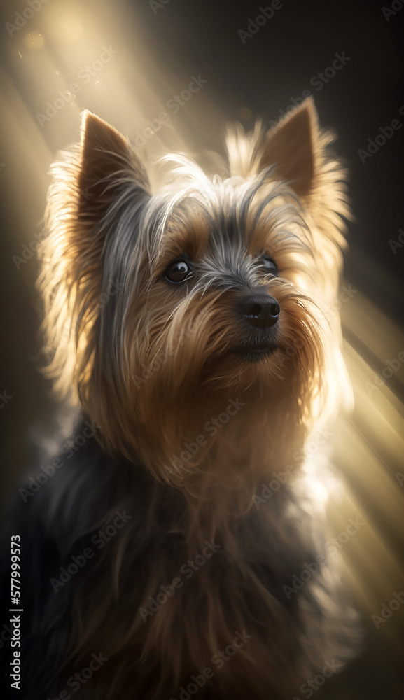 Portrait of a yorkshire terrier dog. Beautiful pet and family photos, wallpaper, poster created with help of generative ai.