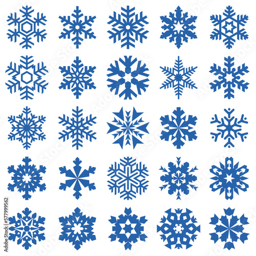 Blue snowflake icons collection  in line style isolated on white background.