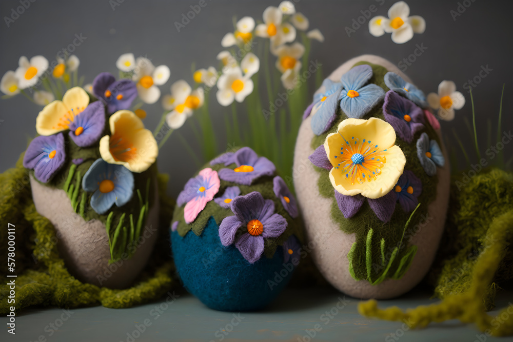 Colorful Felted Easter Eggs. Charming  felted eggs in warm pastel colors. Perfect for DIY projects and holiday designs