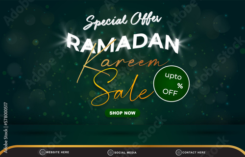special offer ramadan sale discount template banner with copy space for product sale with abstract gradient dark green background design