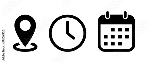 Address. time, and date icon vector. Event elements photo