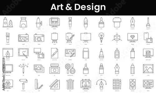 Set of outline art and design icons. Minimalist thin linear web icon set. vector illustration.