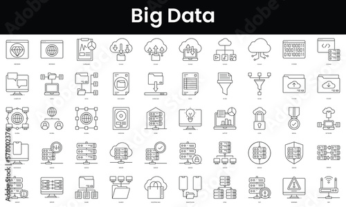 Set of outline big data icons. Minimalist thin linear web icon set. vector illustration.