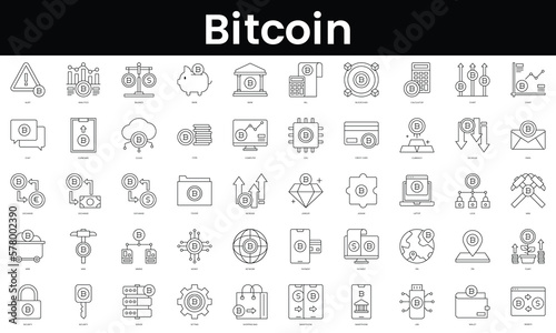 Set of outline bitcoin icons. Minimalist thin linear web icon set. vector illustration.