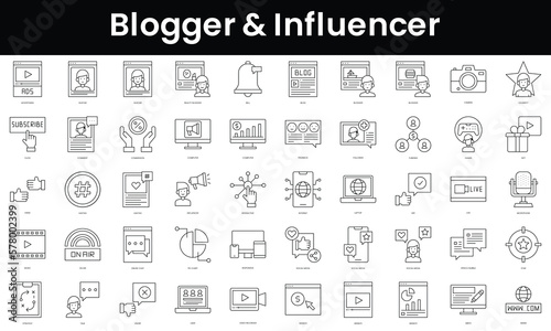 Set of outline blogger and influencer icons. Minimalist thin linear web icon set. vector illustration.