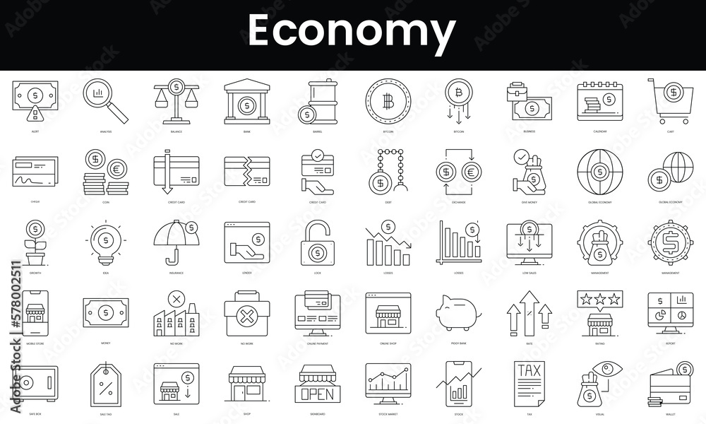 Set of outline economy icons. Minimalist thin linear web icon set. vector illustration.