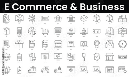 Set of outline e commerce and business icons. Minimalist thin linear web icon set. vector illustration. © DuoWalker