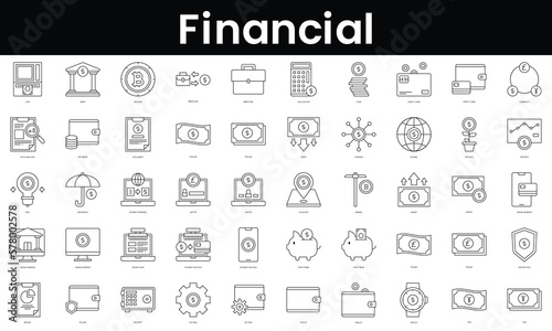 Set of outline financial icons. Minimalist thin linear web icon set. vector illustration.