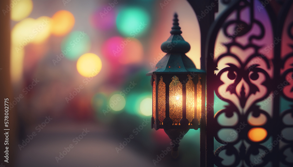 Fototapeta premium Ramadan kareem islamic colorful background with lantern