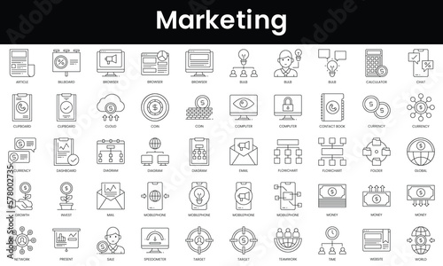 Set of outline marketing icons. Minimalist thin linear web icon set. vector illustration.
