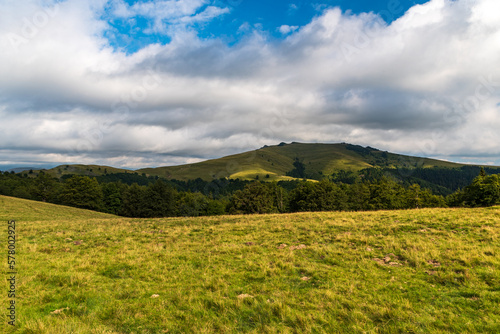 Beautiful and wild Carpathian mountains in Romanii - Valcan mountains with mountain meadows and deep forest