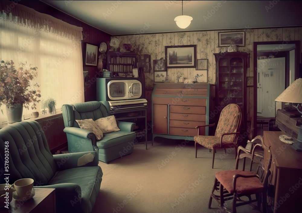Fototapeta premium Vintage retro living room, Generative AI