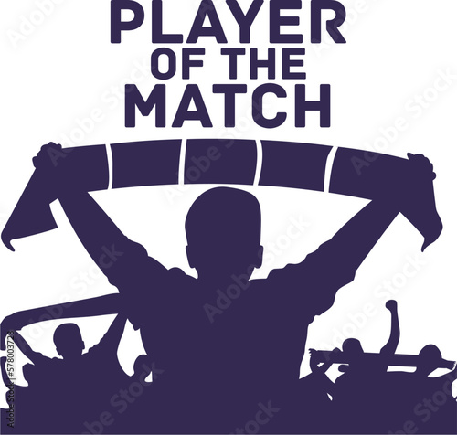 Raise the fan hand holding the scarf. Silhouette of crowd of people. sports banner. player of the match