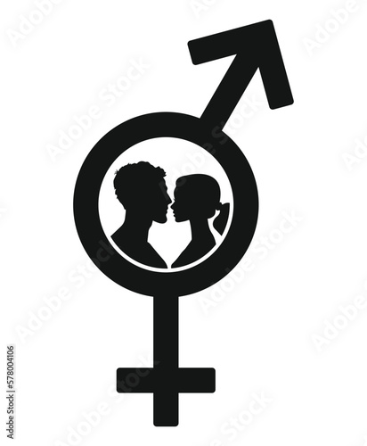 A gender sign symbolizes this concept, depicted in a modern flat design in this vector illustration. man and women sex equality, flat vector illustration 