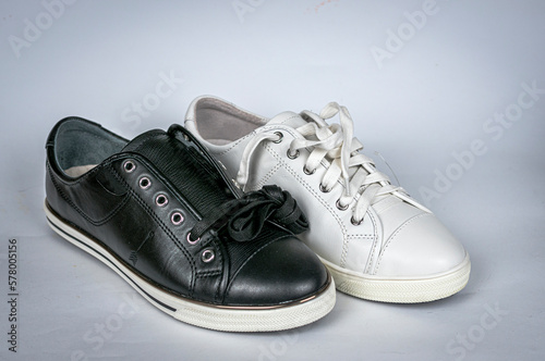 Stock leather sneakers with soles without logo. new style for women. new