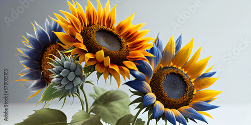 Sunflower field on a sunny summer day. Panorama of blooming yellow flowers, AI Generated