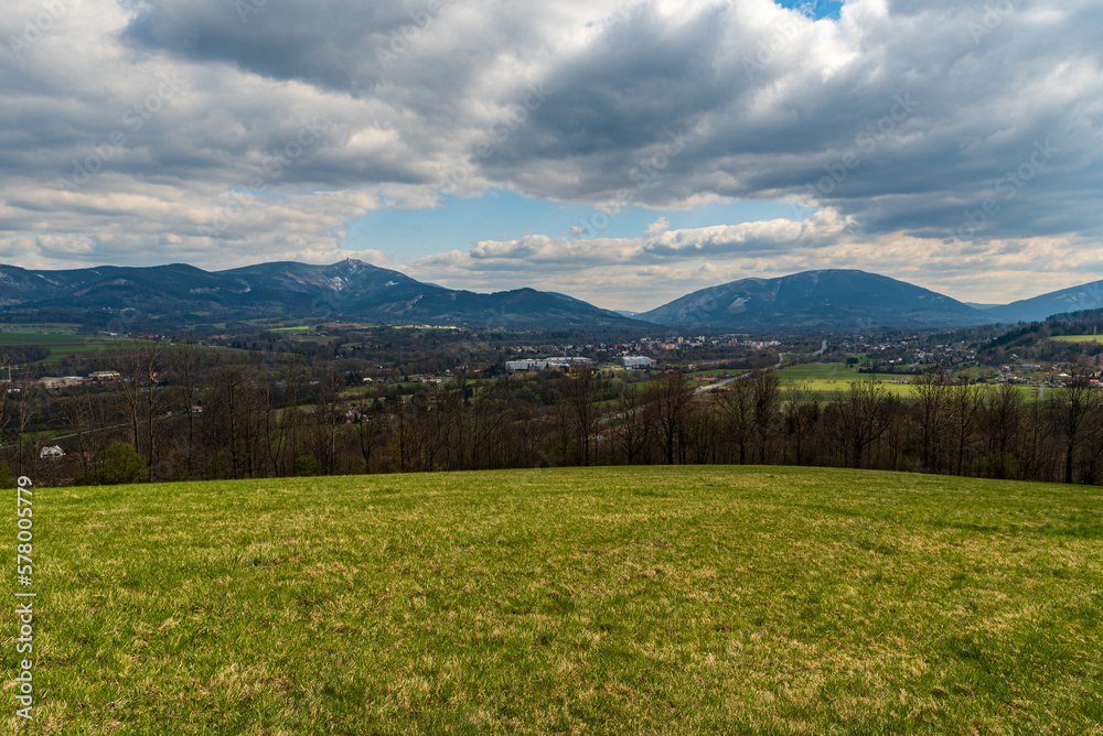 Fototapeta premium Moravskoslezske Beskydy mountains from hiking trail bellow Metylovicka hurka hill summiit in Czech republic