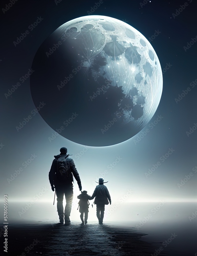 woman wolking towards the moon woman wolking towards the moon