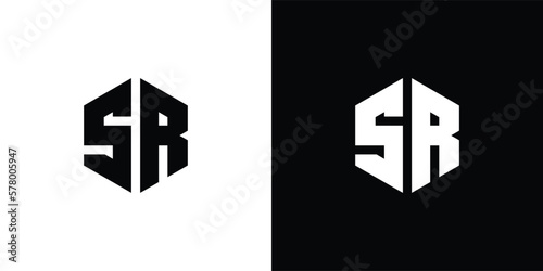 Obraz na płótnie Letter S R Polygon, Hexagonal Minimal Logo Design On Black And White Background w salonie