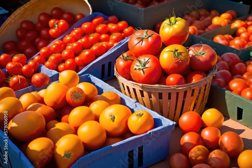 Tomatos : Tomatoes are a type of fruit or vegetable, depending on how they are used. They are generally red in color, but can also come in yellow, green and other colors.