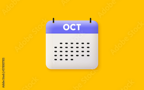 Calendar date 3d icon. October month icon. Event schedule Oct date. Meeting appointment planner. Agenda plan, Month schedule 3d calendar and Time planner. October day reminder. Vector
